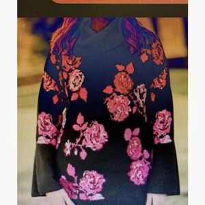 Floral Black and Pink cowlneck Sweater medium